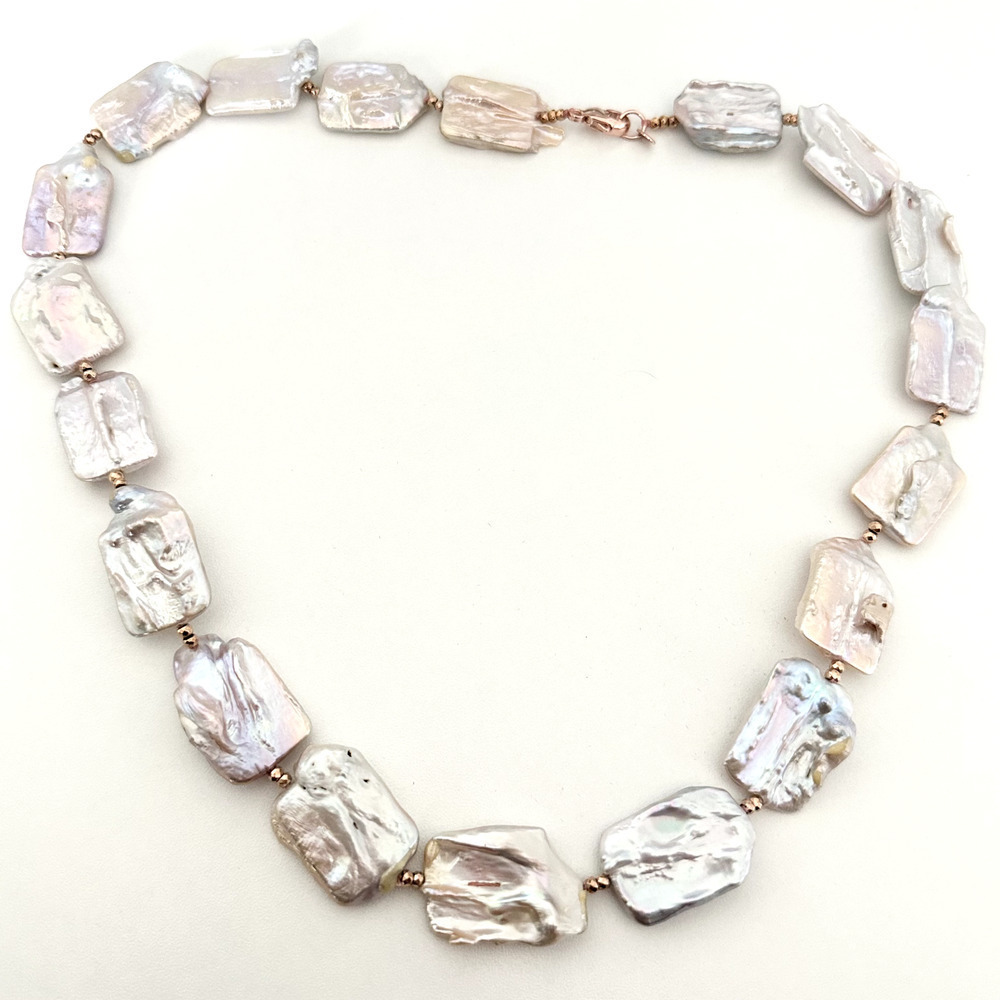 LUC 925 Sterling Silver Rose Gold Plated Freshwater Pearl Chunky Necklace 24"